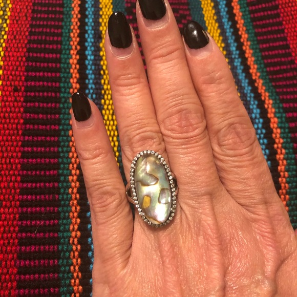 Graziela Gems Abalone Doublet & White Zircon Ring - Picture 2 of 6